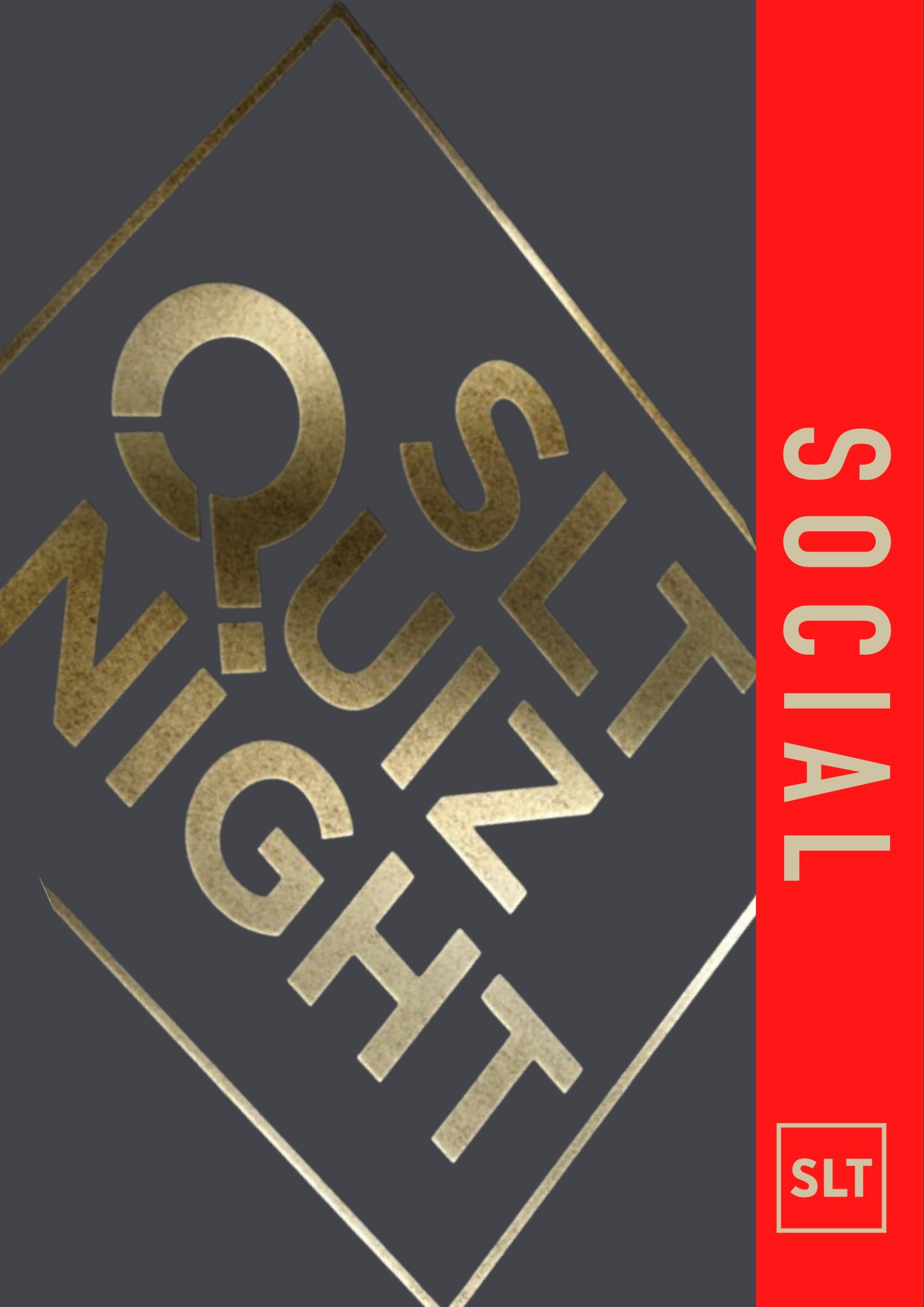 SLT Quiz Night in gold embossed design on a dark background