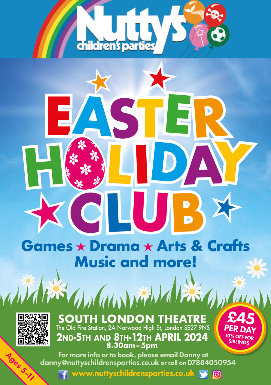 A colourful poster for Nutty's Easter Holiday Club