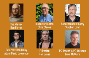 Headshots of the six actors cast in Accidental Death of an Anarchist