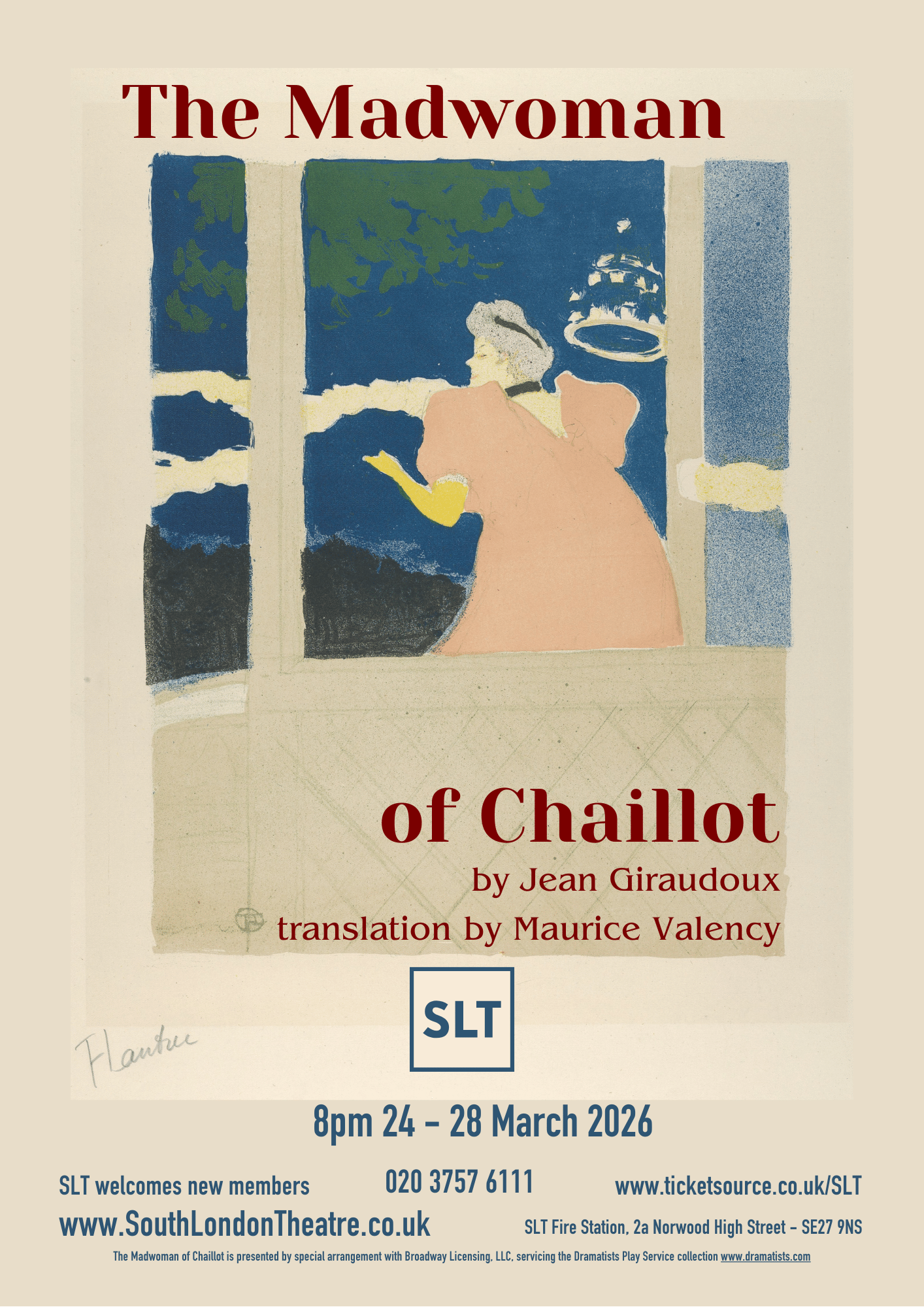 Painting style poster image of a woman in a full gown near a window.