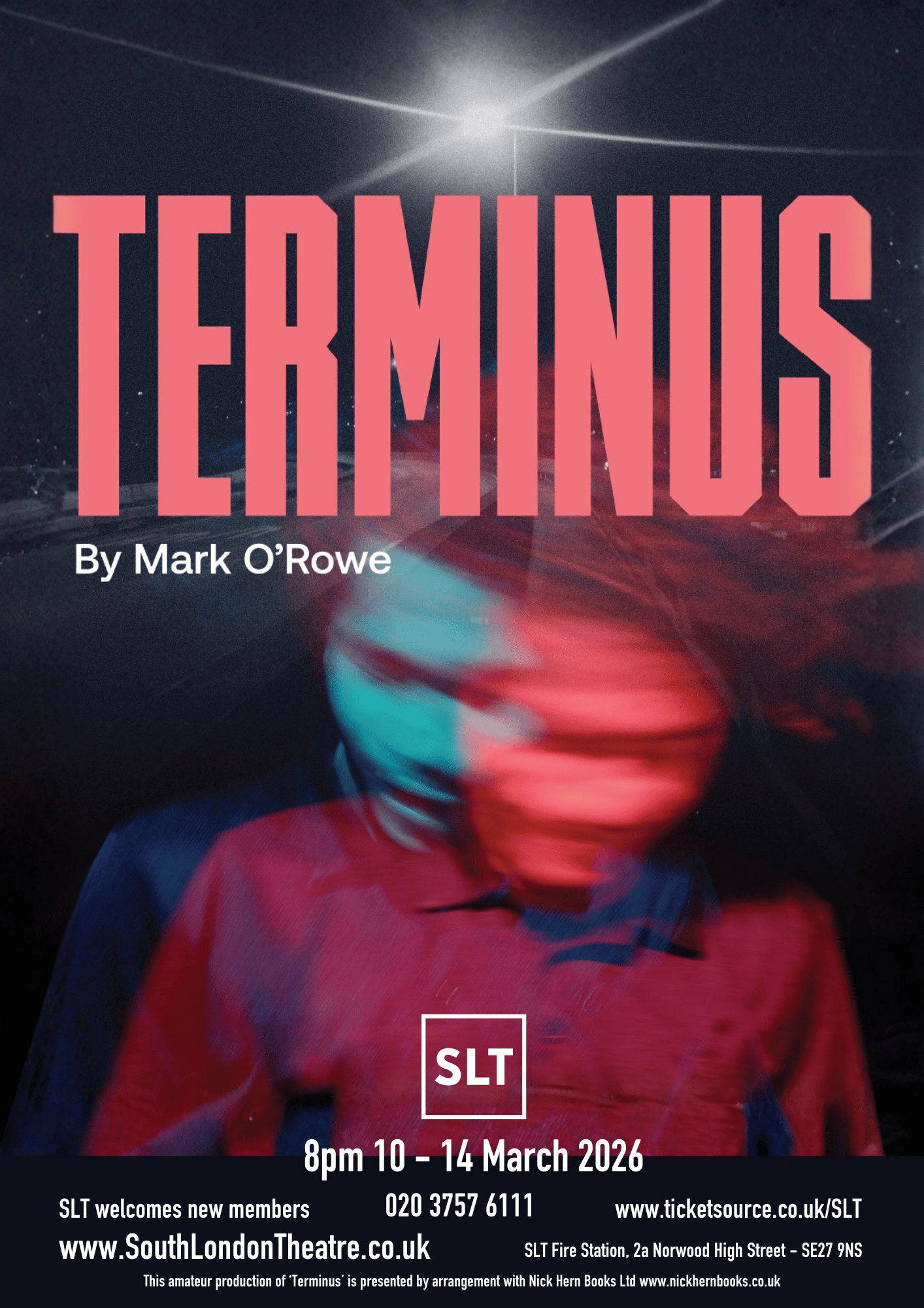 Blurred photo creating two heads of a man in a red shirt