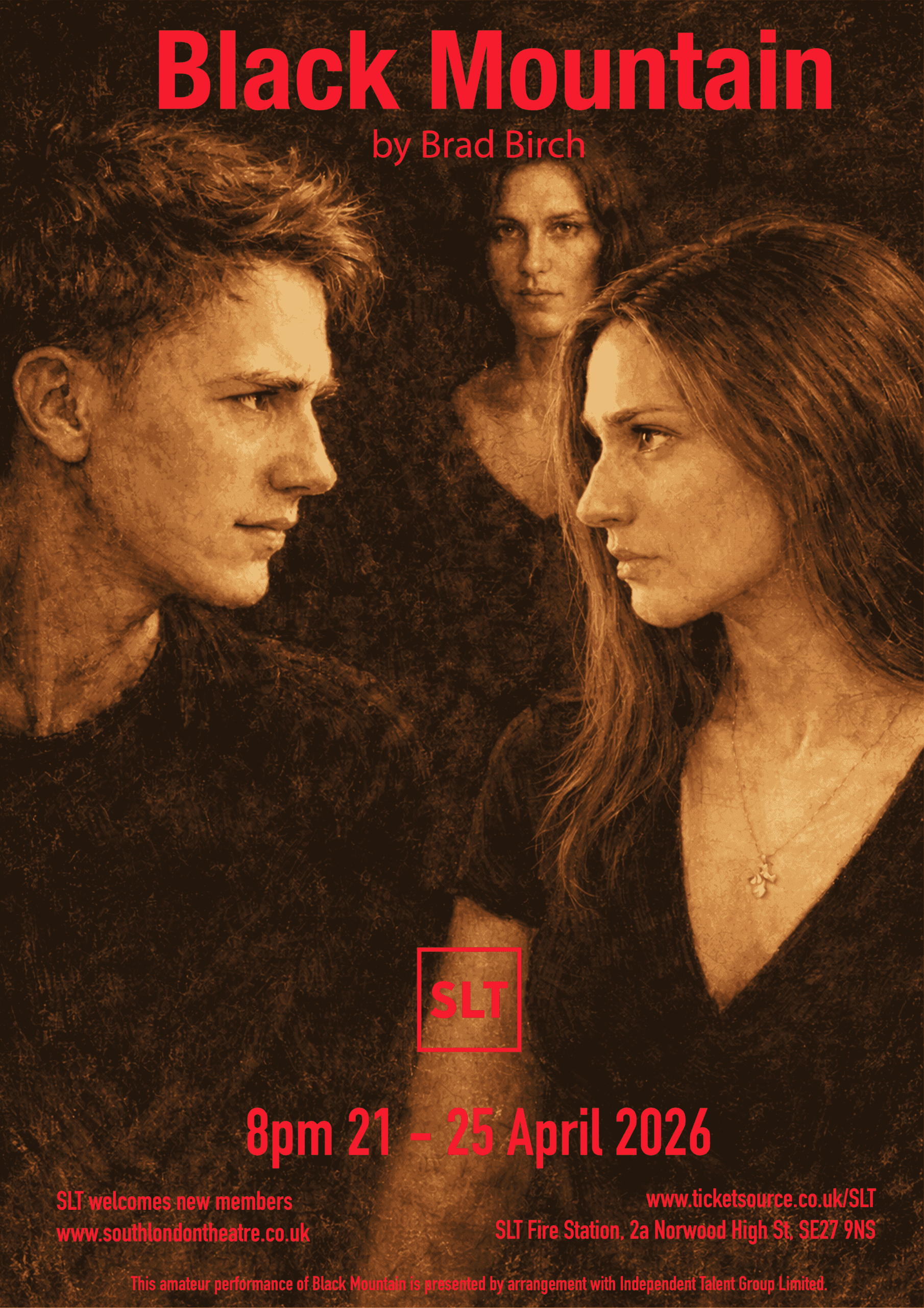 A mana ana a woman face each other in the foreground, with a second woman standing behind them facing forward, all wearing brown on a blurred brown background