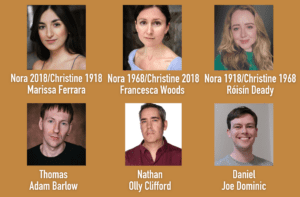 Headshots of three female and three male actors cast in Nora: A Doll's House