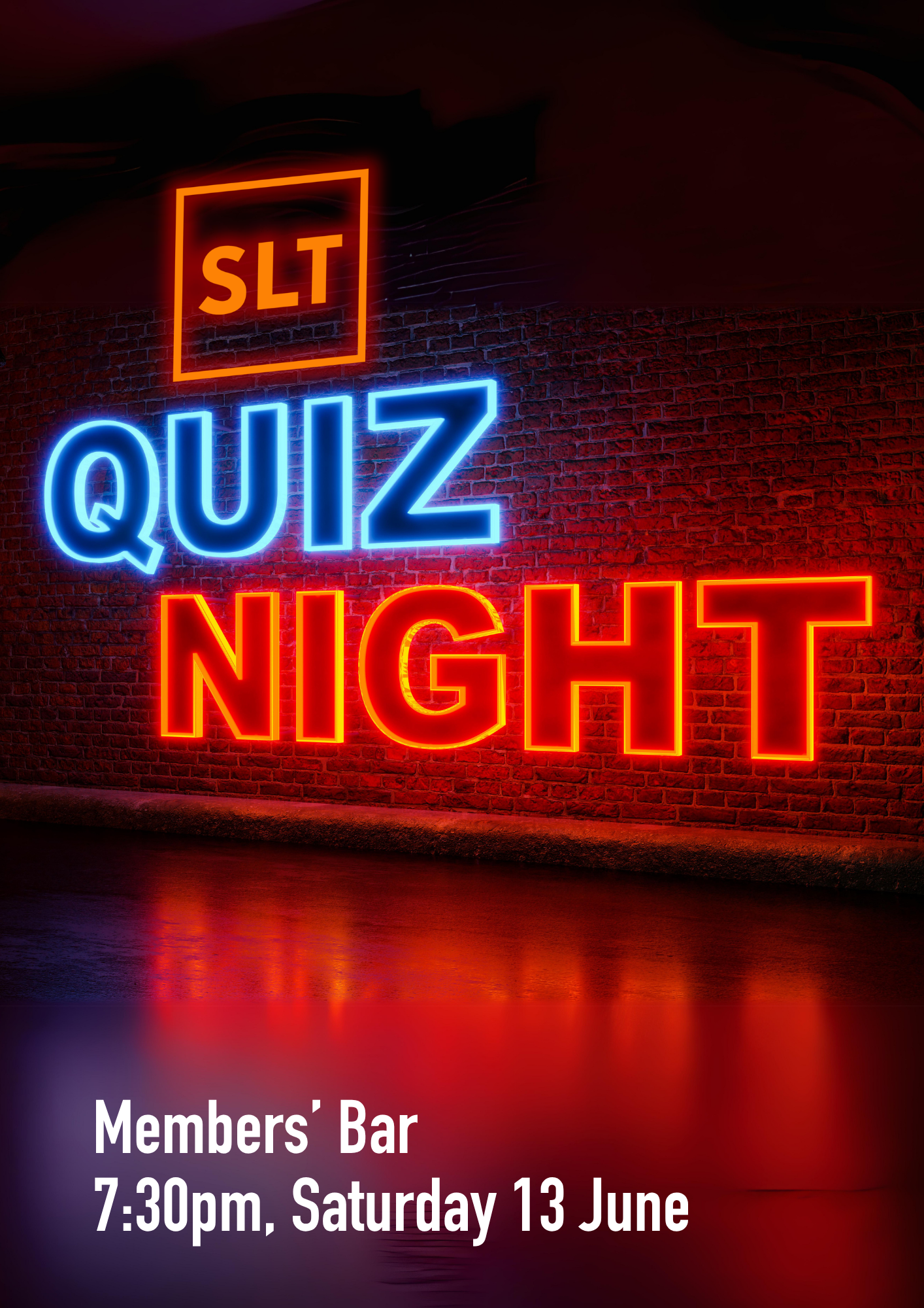Poster for quiz night with text in neon graphics