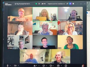 Image of cast and crew on a Zoom call with the playwright